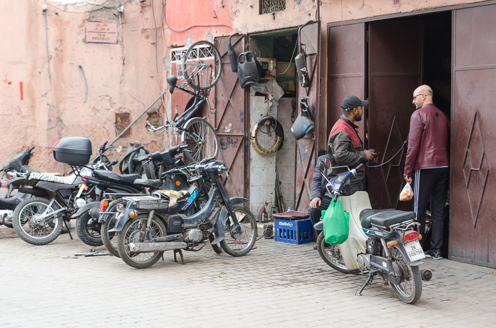 Motorbike repair in the Medina Marrakesh, Morocco